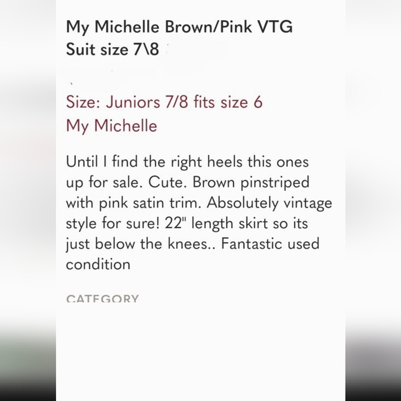 Vintage Brown & Pink Pinstripe Blazer and Skirt Set By My Michelle - Picture 6 of 6